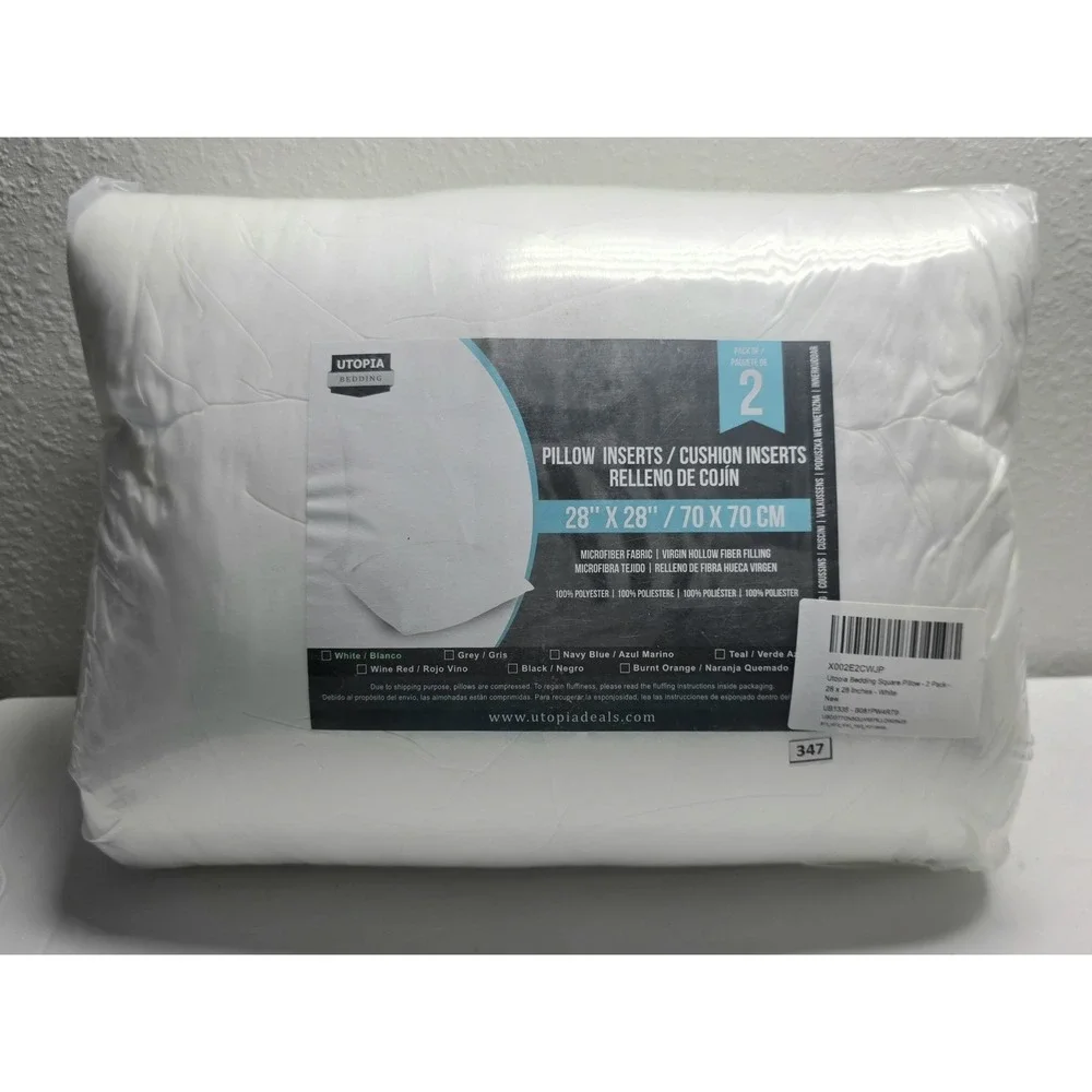 Utopia Bedding 2-Pack 28x28 White Square Pillow Inserts Microfiber